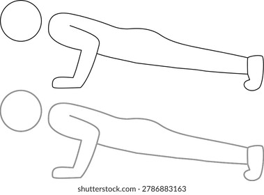 Line drawing of two people doing pushups isolated on white, fitness exercise figures in minimalist sketch style
