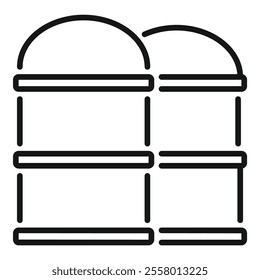 Line drawing of two silos storing grain, highlighting the industrial process of food production