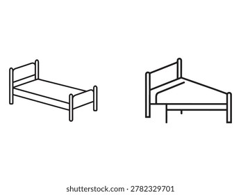 Line drawing of two simple bed frames with headboards and footboards in different orientations