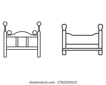 Line drawing of two simple beds with headboards and round finials furniture for home interior design