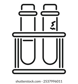 Dibujo lineal de dos tubos de ensayo de pie en un bastidor, que representan experimentos científicos y análisis de laboratorio
