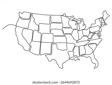 Line Drawing of the United States Map.  line icon-continuous line drawing. Editable stroke.