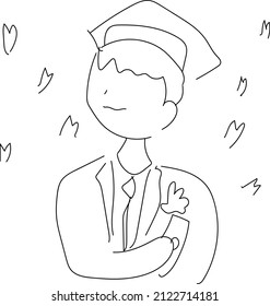 Line drawing of the upper body of a man who has reached the graduation ceremony