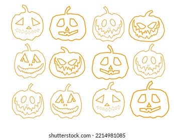 line drawing of varied pumpkin isolated on white background