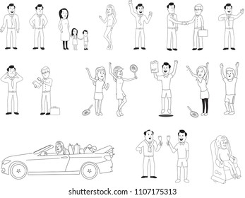 Line drawing of various people