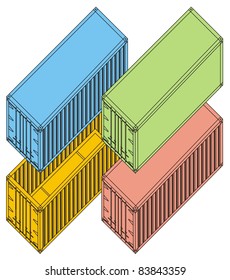 Line drawing - various shipping containers color vector illustration