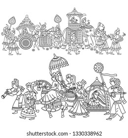 Line drawing vector for asian wedding caed design.