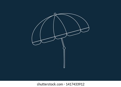 Line drawing vector of a beach umbrella on blue