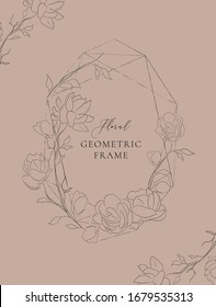 line drawing vector geometric Floral Frame with hand drawn Jasmine Flowers, plants, branches, herbs. Botanical illustration. Leaf logo. Wedding invitation