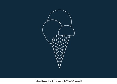Line drawing vector of an ice cream cone on blue