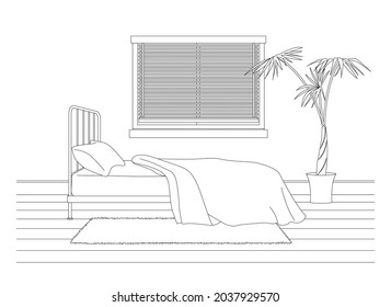 Ilustración vectorial de dibujo de línea del dormitorio