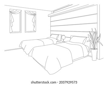 Line drawing vector illustration of the bedroom
