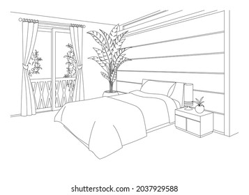 Line drawing vector illustration of the bedroom