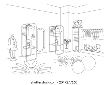 Line drawing vector illustration of the boutique.