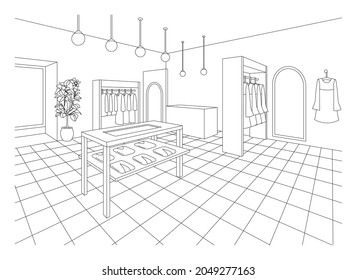 Dibujo de línea de ilustración vectorial de la boutique.
