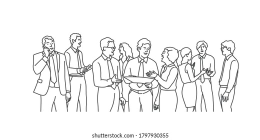 Line drawing vector illustration of business meeting.