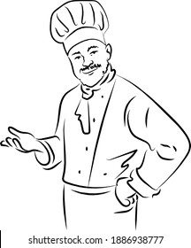 Line drawing vector illustration of chef showing nice symbol