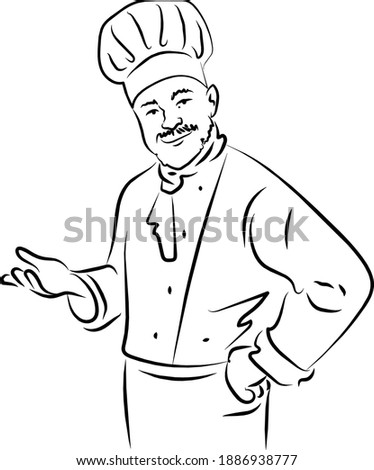 Line drawing vector illustration of chef showing nice symbol