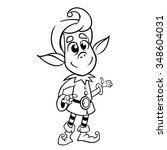 A line drawing vector illustration of Christmas elf. Santa