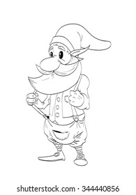 A line drawing vector illustration of Christmas elf. Santa's helper of building toys and gifts.