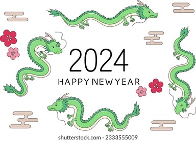 Line drawing vector illustration of four dragons in the year of the dragon for New Year's cards