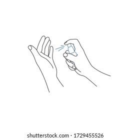 Line drawing vector illustration of hand disinfection. 