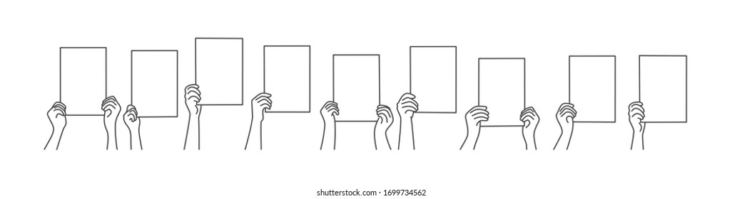 Zeilentext-Vektorillustration von Händen, die leeres Papier halten.