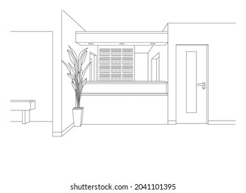 Line drawing vector illustration of the hospital.