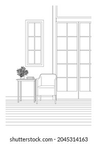 Line drawing vector illustration of the Interior.