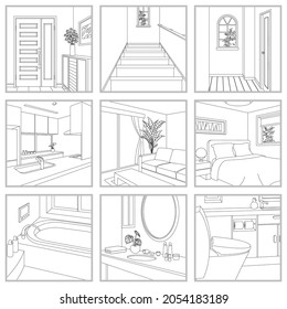 Line drawing vector illustration of the Interior.