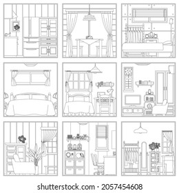 Line drawing vector illustration of the Interior.