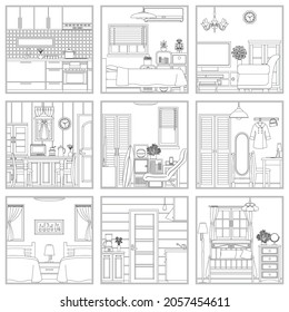Line drawing vector illustration of the Interior.