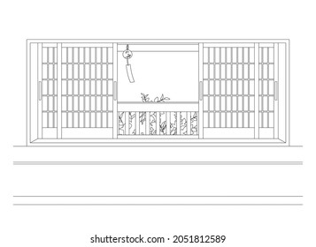 Line drawing vector illustration of the japanese-style room.