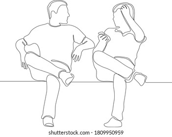 Line drawing vector illustration of Man and woman sitting