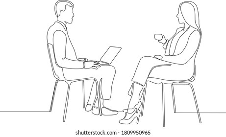 Line drawing vector illustration of Man and woman sitting