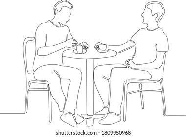 Line drawing vector illustration of Man and woman sitting