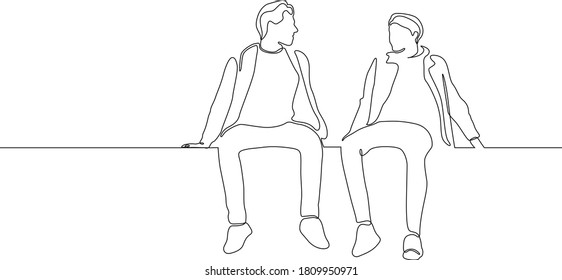 Line drawing vector illustration of Man and woman sitting