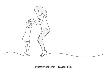Line drawing vector illustration of mother and daughter jumping.