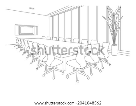 Line drawing vector illustration of the office.