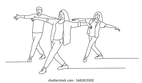 Line drawing vector illustration of people. Fitness, sport, training, gym and lifestyle concept.