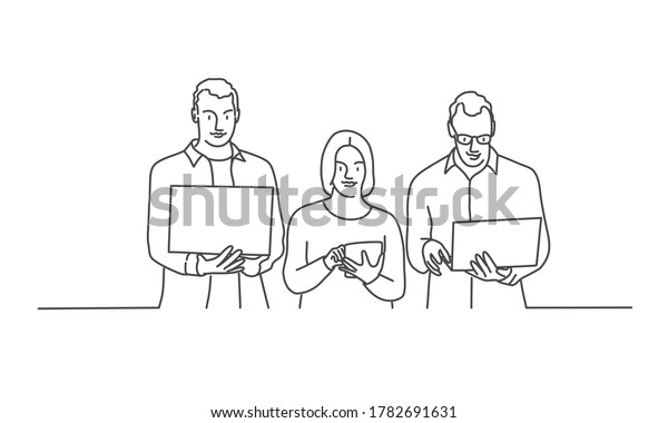 Line Drawing Vector Illustration People Using Stock Vector (Royalty ...