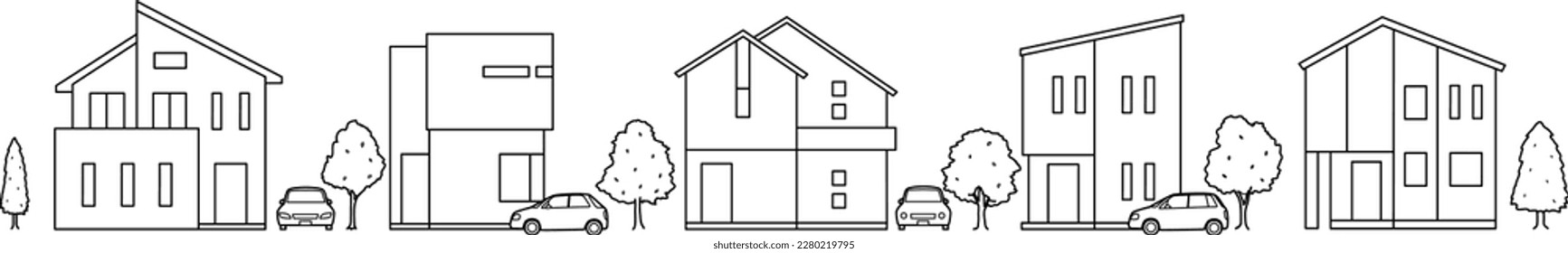 Line drawing vector illustration of residential area 