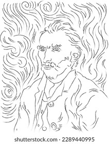 Line drawing vector illustration sketch coloring page of Impressionism famous artist portrait