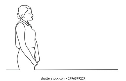Dibujo en línea de ilustración vectorial de una joven en pie.