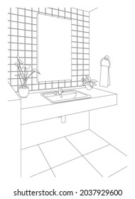 Line Drawing Vector Illustration Washroom Stock Vector (Royalty Free ...