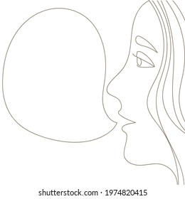 Line drawing vector illustration. Woman with bubble speech