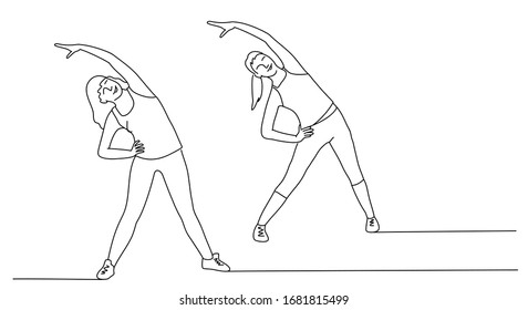 Line drawing vector illustration of women. Fitness, sport, training, gym and lifestyle concept.