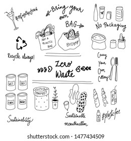 Line drawing of vector illustrations for zero-waste and sustainability