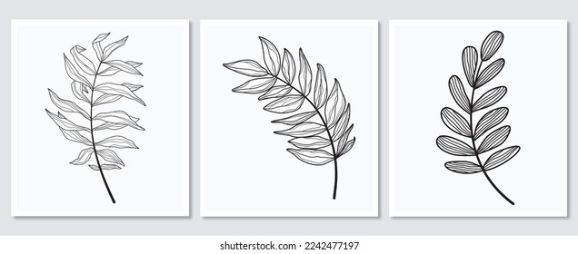 line drawing vector  leaf. Modern single line art, aesthetic contour. Perfect for home decor such as posters, wall art.