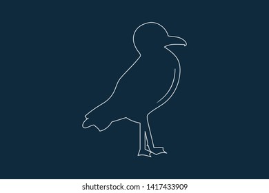 Line drawing vector of a seagull on blue